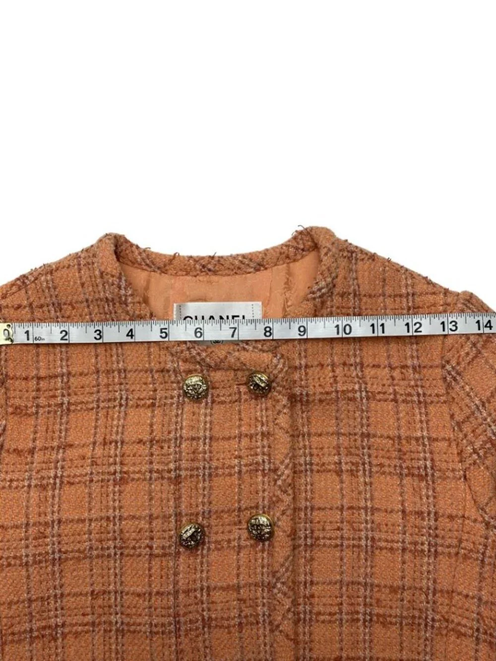 CHANEL Orange Wool Tweed Double Breasted Jacket Spring 2024 Size 36